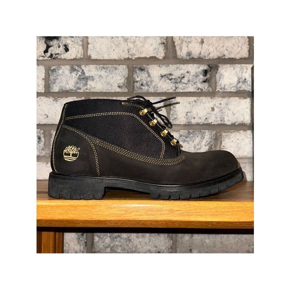 Timberland 12M Campsite Nubuck Black Gold Genuine Leather Textured Boots